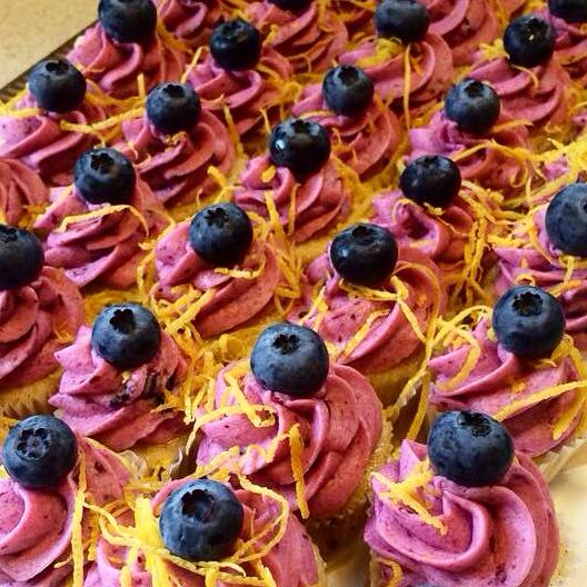 Mini citron cupcakes med blåbærfrosting